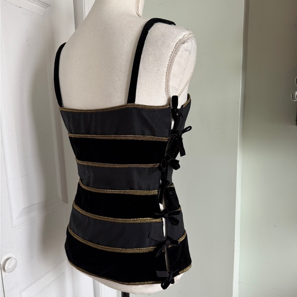 Late 1980s Gianni Versace Black and Gold Baroque Velvet Silk Corset Top Sz Large - Picture 5 of 15